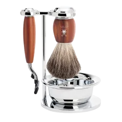 Ensemble de rasage Gillette Mach3 MÜHLE VIVO 4 pièces blaireau bois de prunier pur poil noir, bol