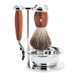 Ensemble de rasage Gillette Mach3 MÜHLE VIVO 4 pièces blaireau bois de prunier pur poil noir, bol
