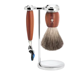 Ensemble de rasage Gillette Fusion MÜHLE VIVO 3 pièces blaireau bois de prunier pur poil noir