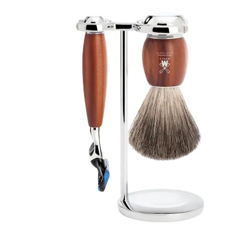 Ensemble de rasage Gillette Fusion MÜHLE VIVO 3 pièces blaireau bois de prunier pur poil noir