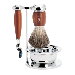 Ensemble de rasage Gillette Fusion MÜHLE VIVO 4 pièces blaireau bois de prunier pur poil noir, bol